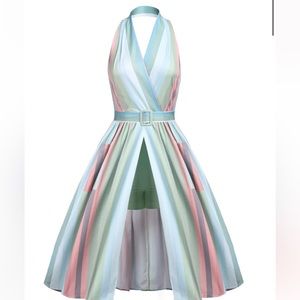 RAINBOW 1950S STRIPE POCKET SWING DRESS